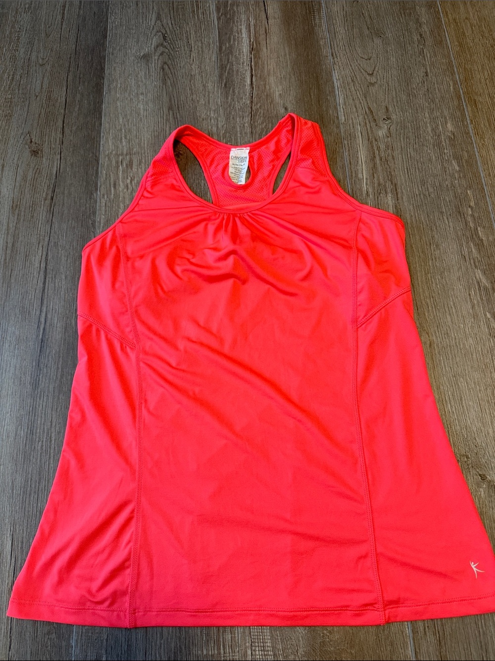Danskin Now Dri More Neon Coral Racerback Tank Top with built in bra